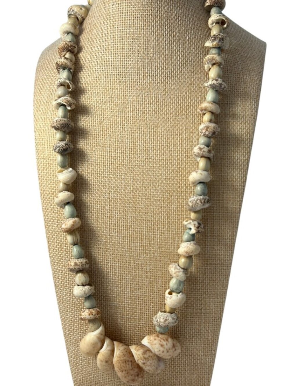Natural Seashell Beaded Necklace Cowrie Shell Dangle Coastal Beach Boho Jewelry